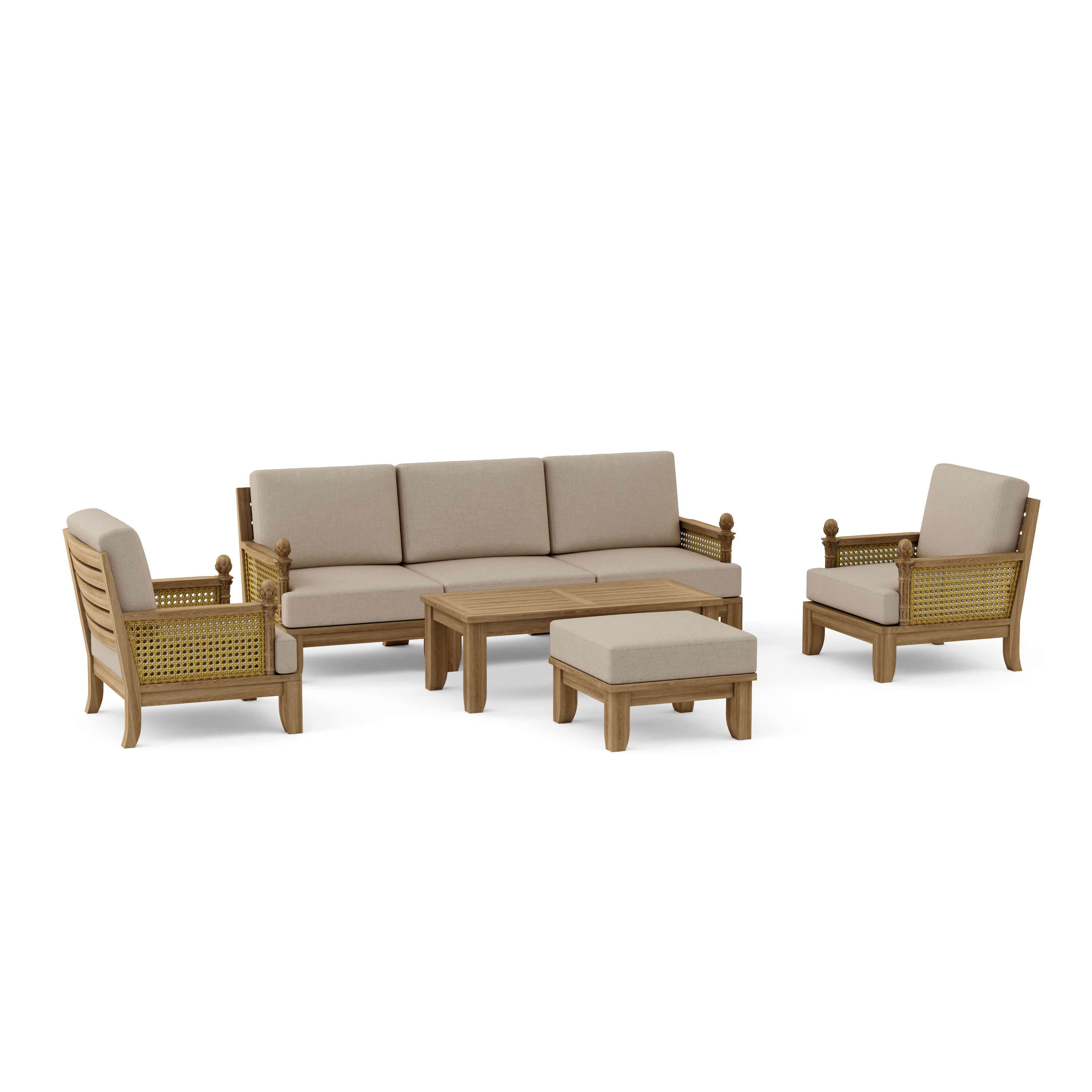 Set 68 Luxe seven-piece modular teak deep seating set in Cast Ash cushion fabric