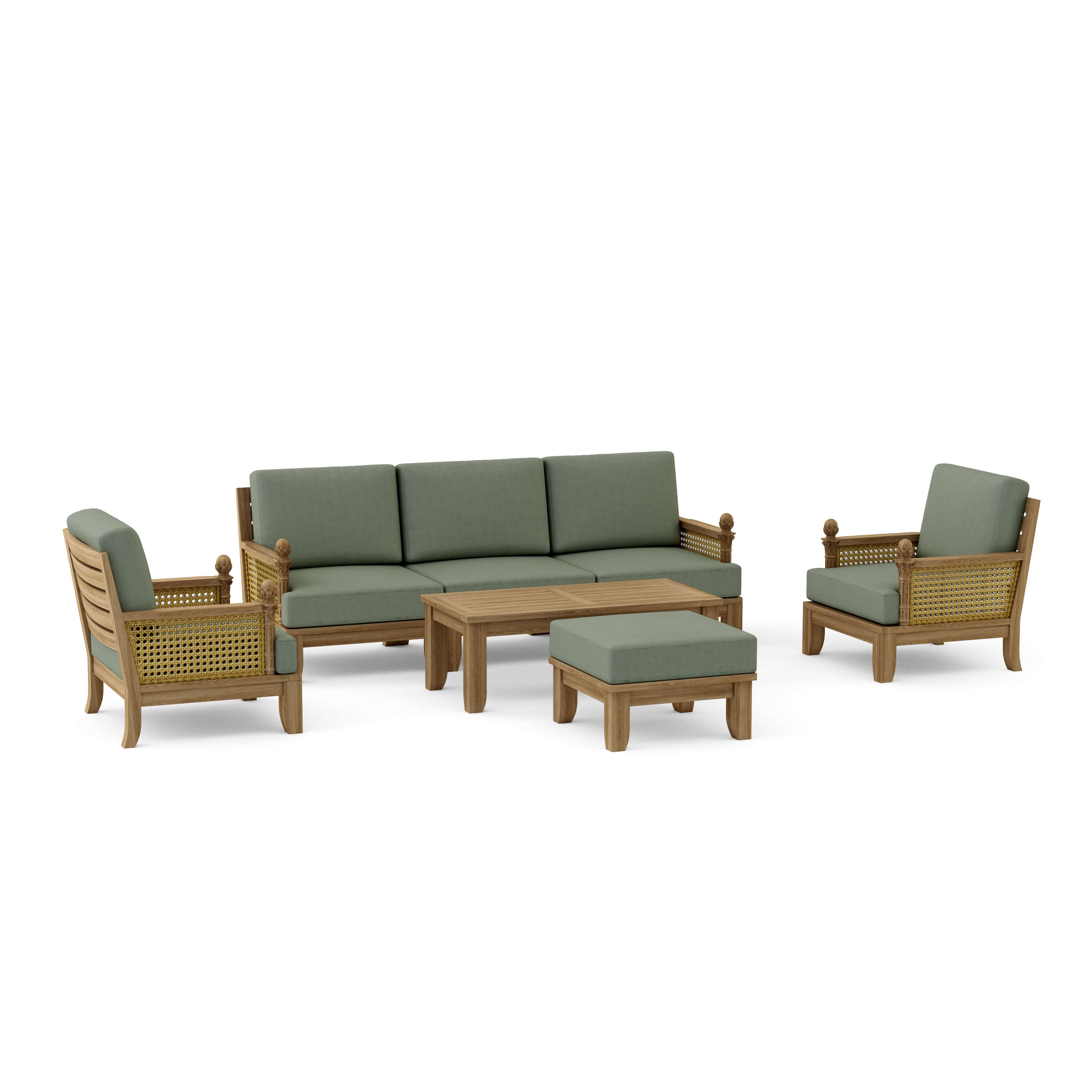 Set 68 Luxe seven-piece modular teak deep seating set in Cast Sage cushion fabric