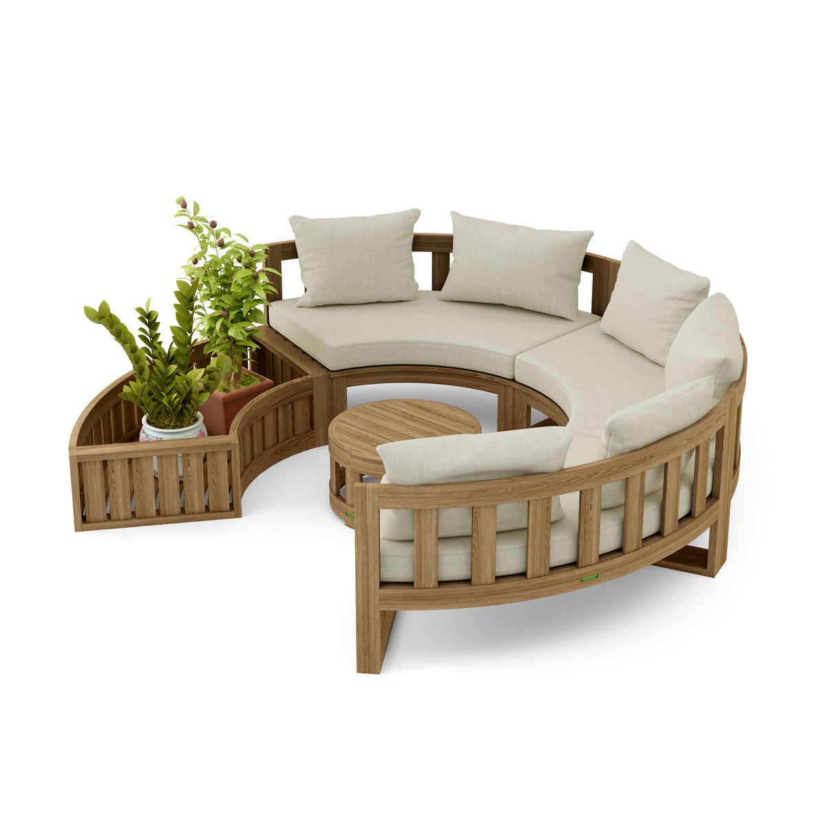 Set 808 circular modular teak deep seating set with Canvas Natural cushions