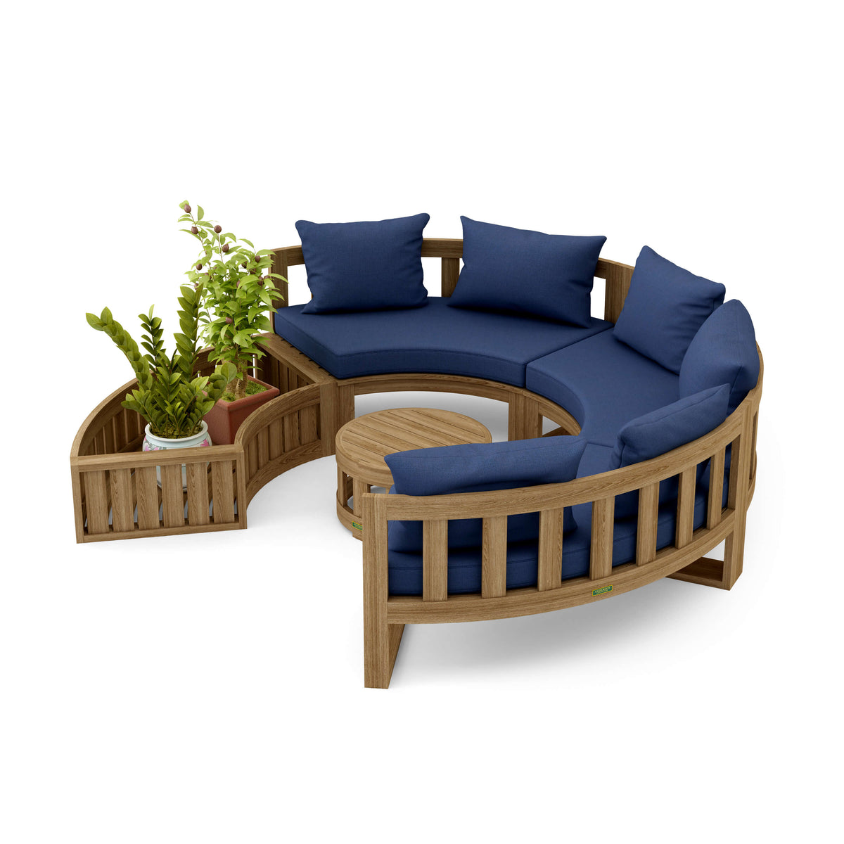 Set 808 circular modular teak deep seating set with Canvas Navy cushions