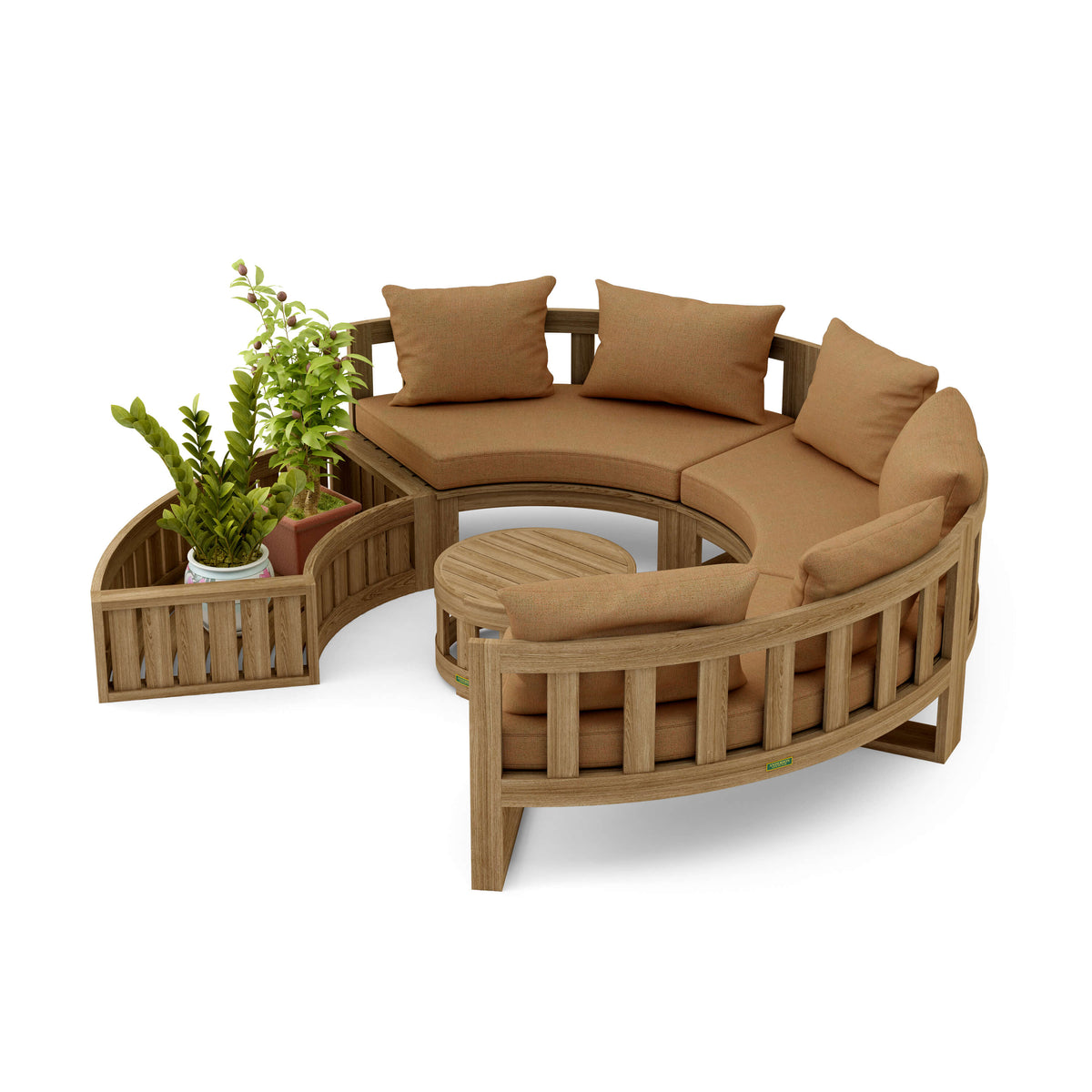 Set 808 circular modular teak deep seating set with Canvas Teak cushions