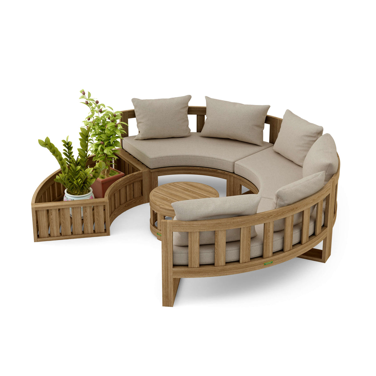 Set 808 circular modular teak deep seating set with Cast Ash cushions