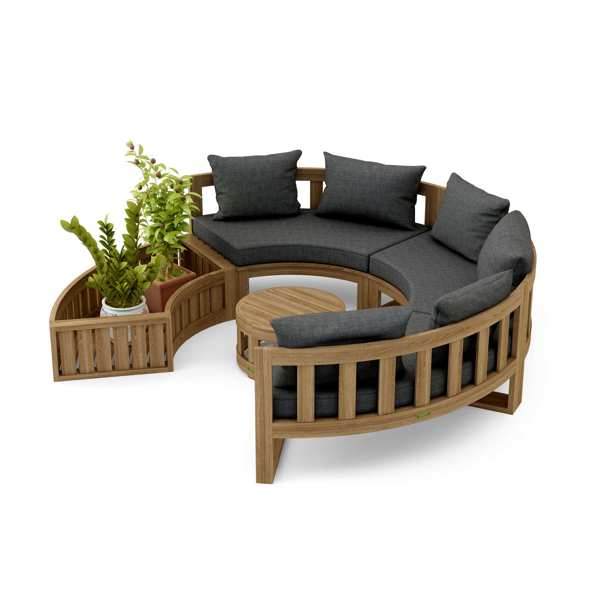 Set 808 circular modular teak deep seating set with Cast Charcoal cushions
