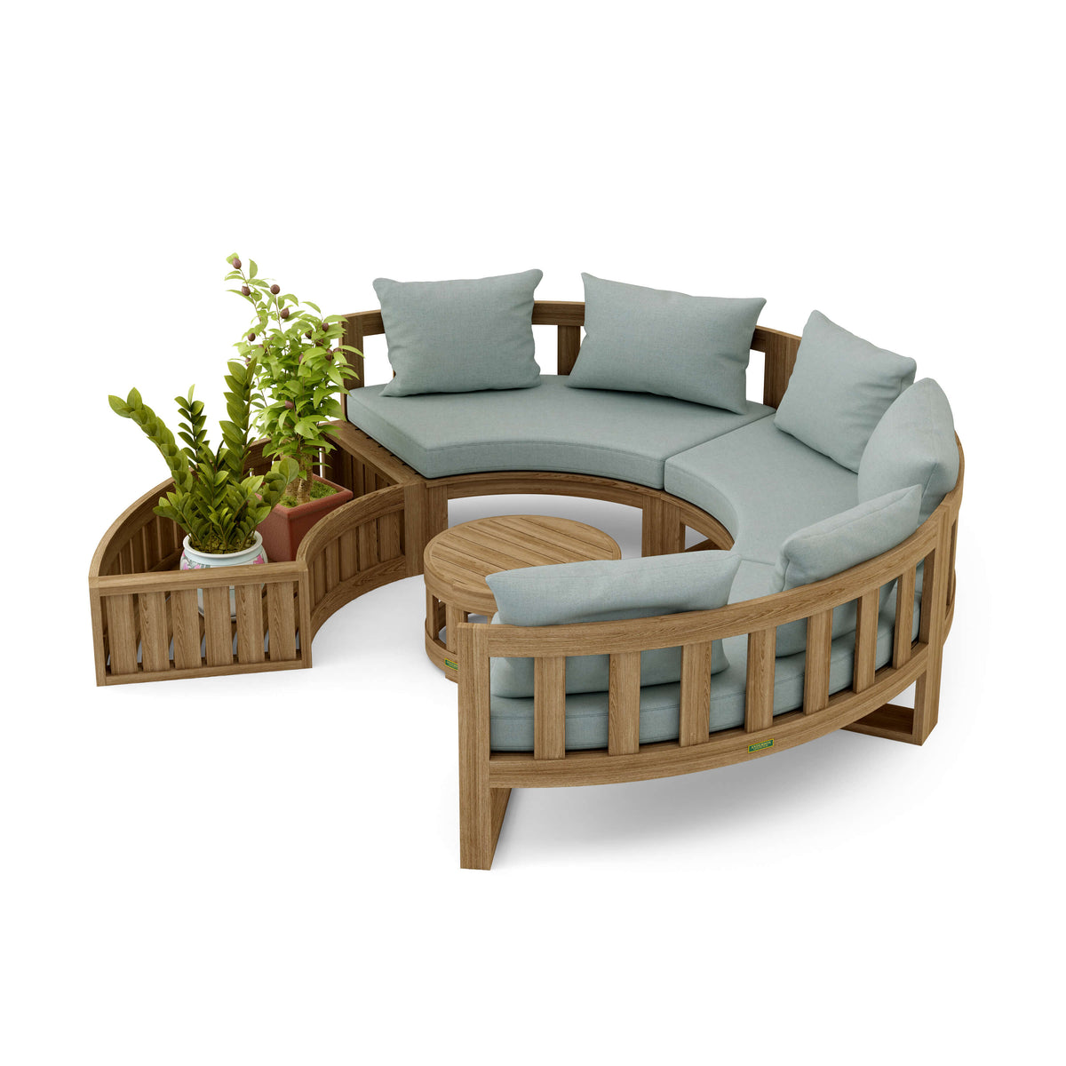 Set 808 circular modular teak deep seating set with Cast Mist cushions