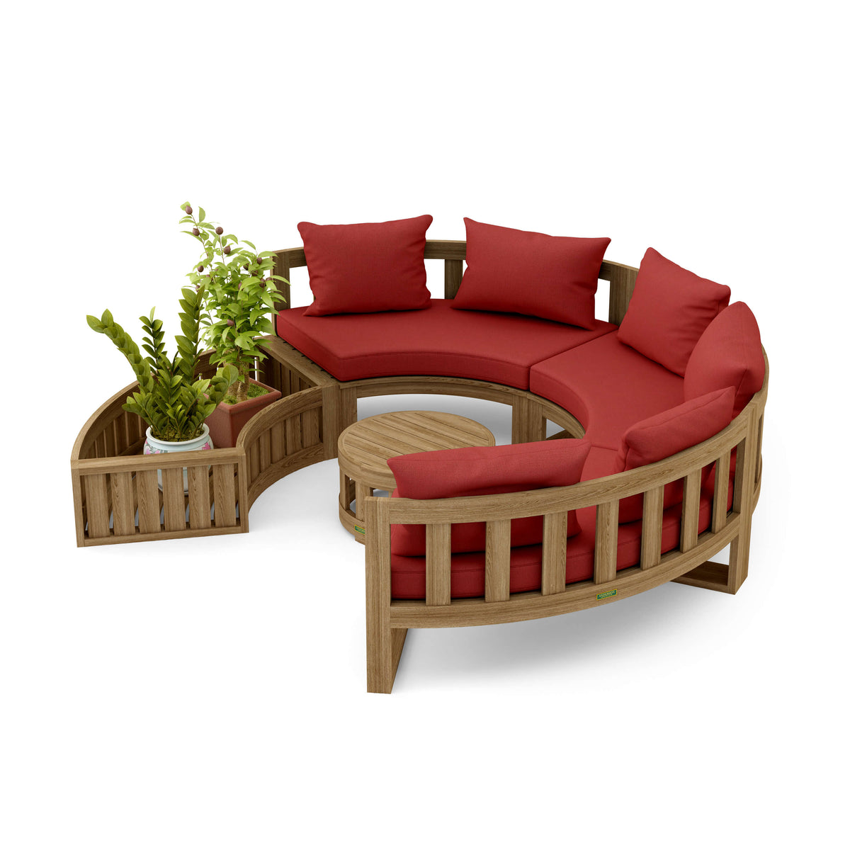 Set 808 circular modular teak deep seating set with Cast Pomegranate cushions