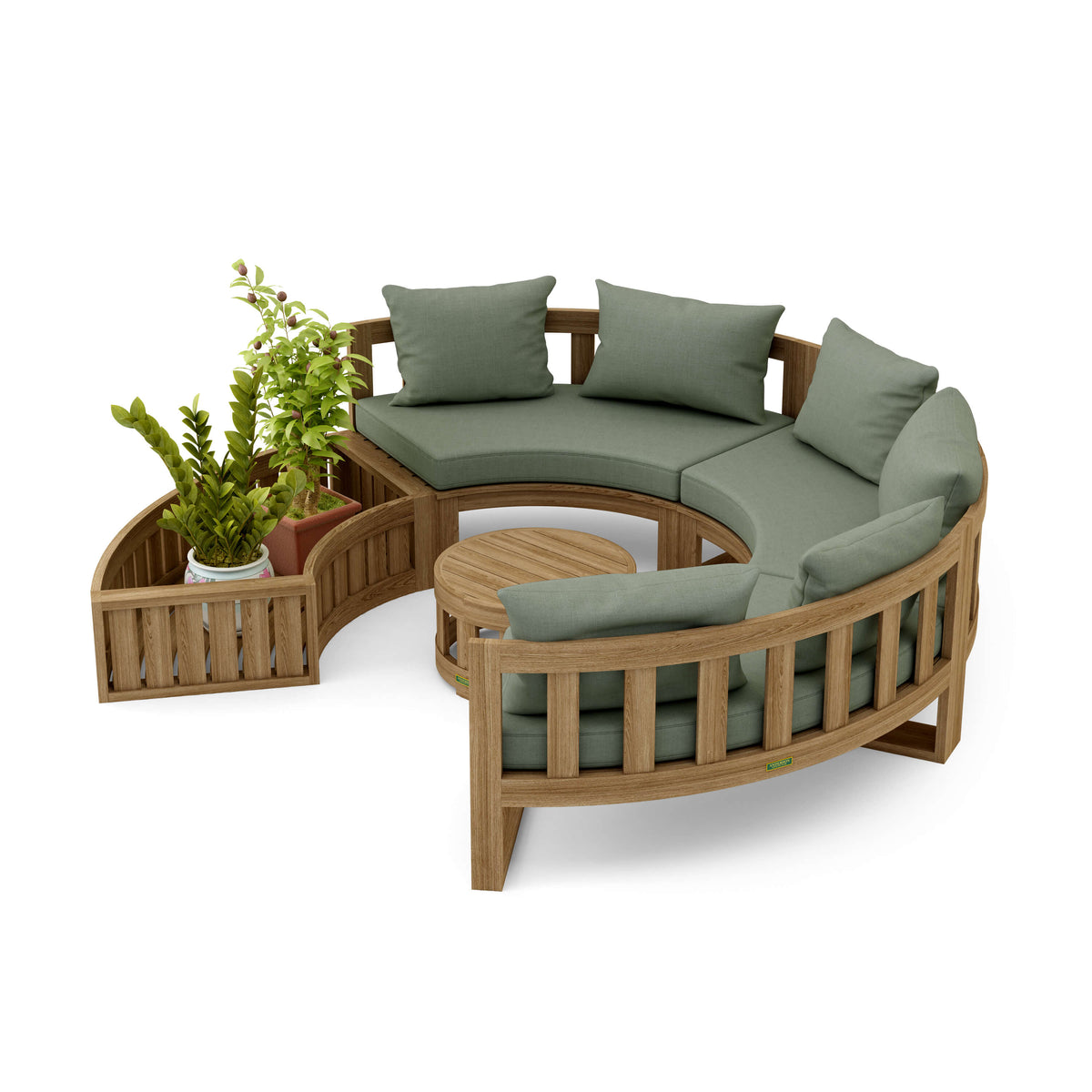 Set 808 circular modular teak deep seating set with Cast Sage cushions