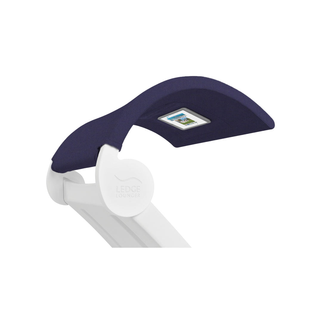 Ledge Lounger Signature Chaise Shade in Captain Navy with White side frames, mounted on a chaise.
