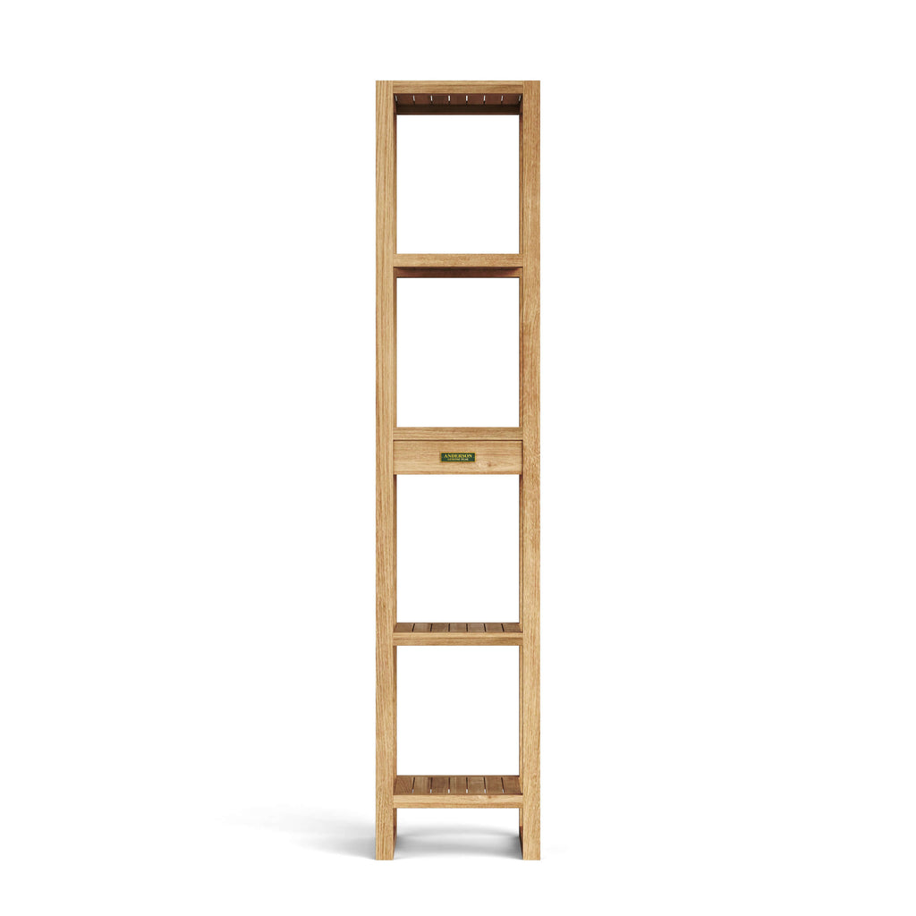 Anderson Teak SPA-1515-4 four-shelf spa towel table in natural teak, front view