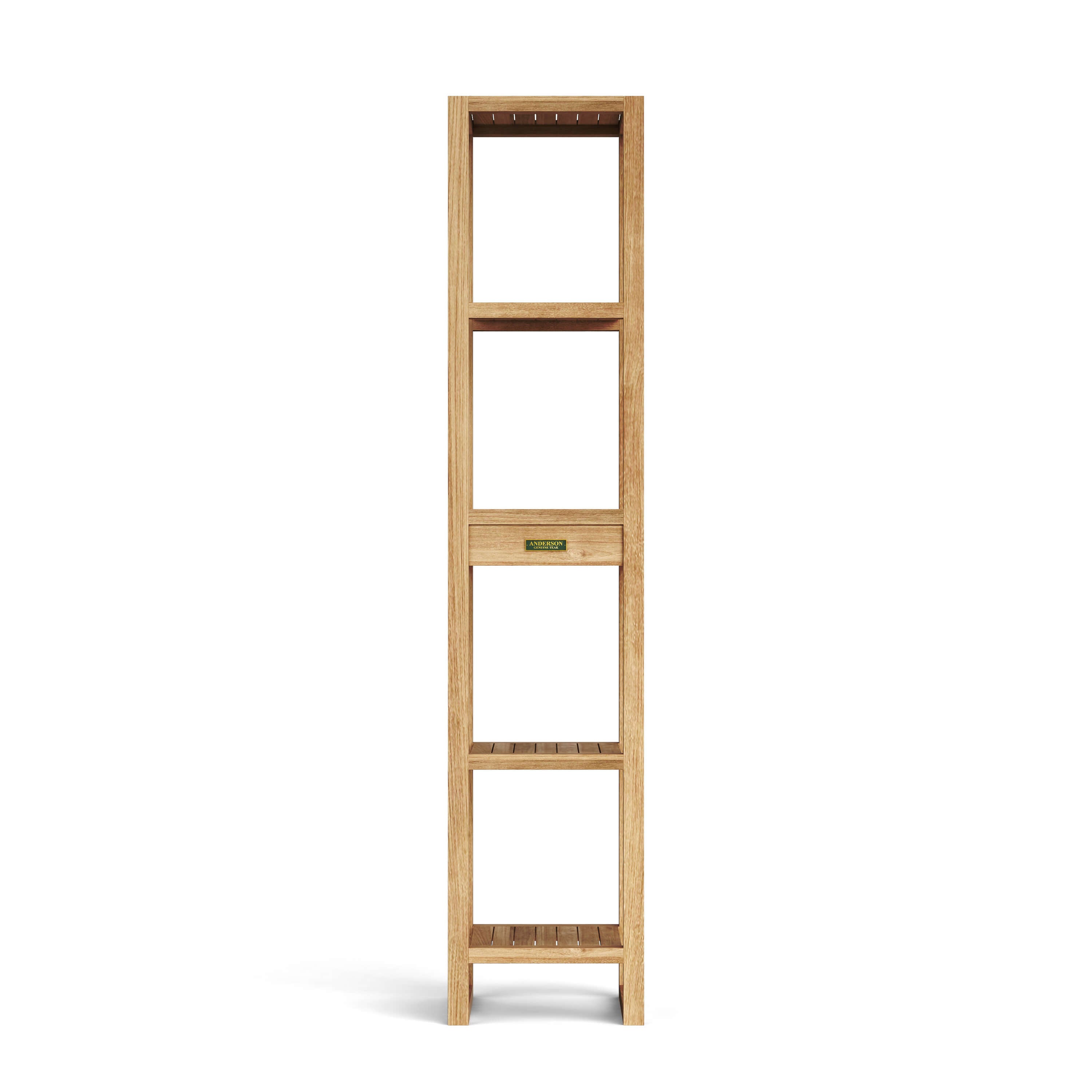 Anderson Teak SPA-1515-4 four-shelf spa towel table in natural teak, front view