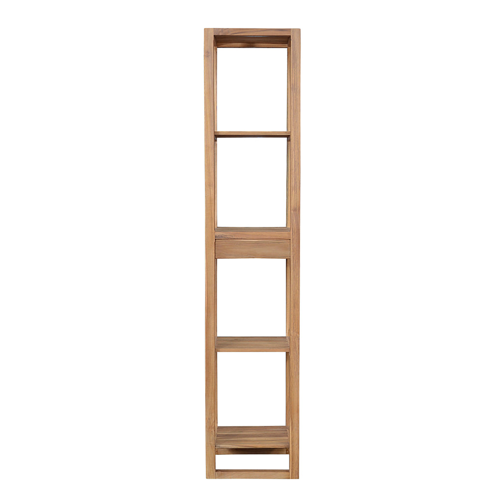 Anderson Teak SPA-1515-4 four-shelf spa towel table in natural teak, side view