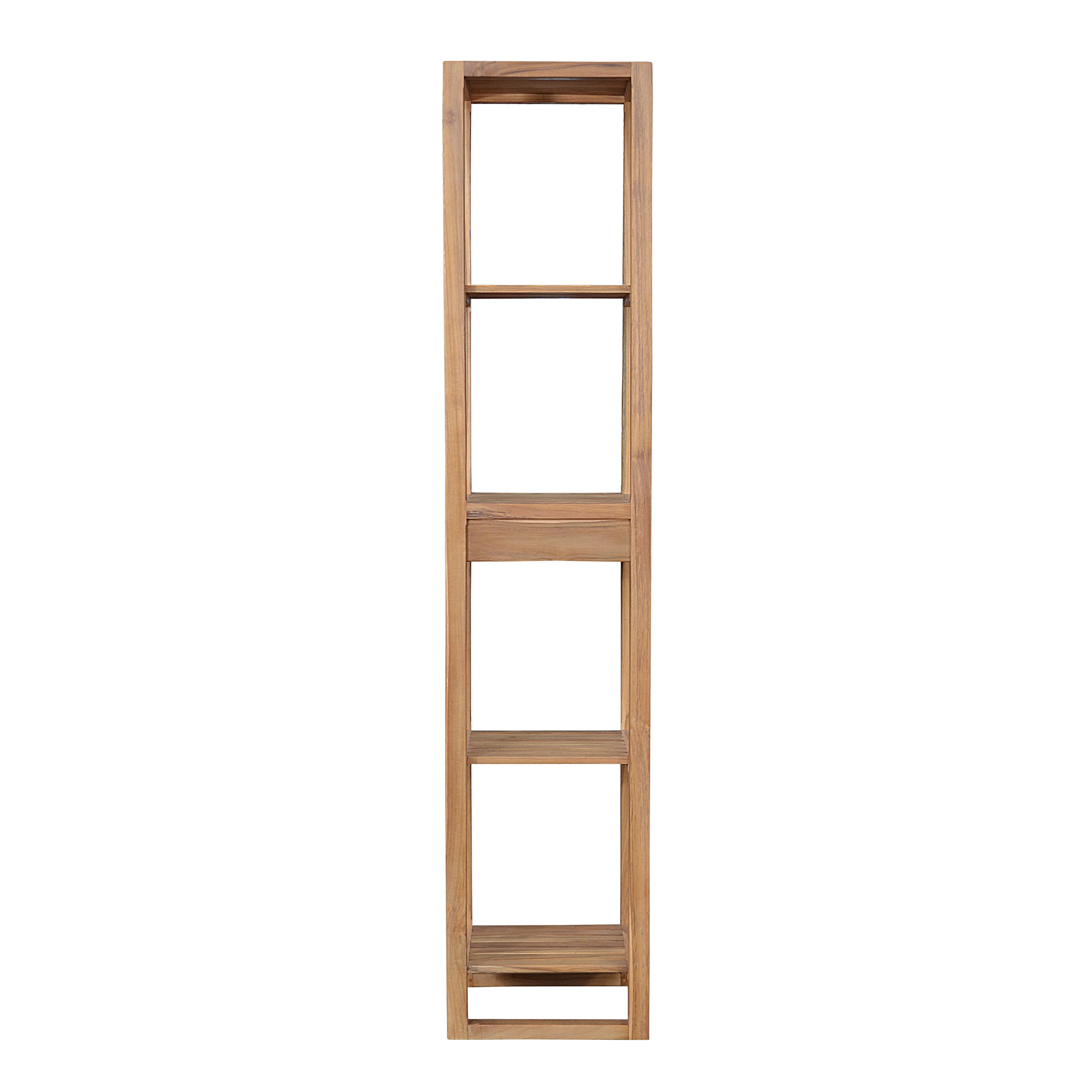 Anderson Teak SPA-1515-4 four-shelf spa towel table in natural teak, side view