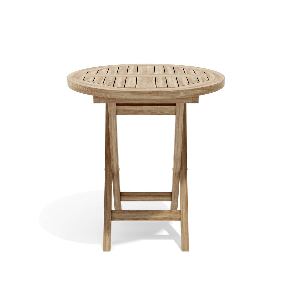 Bahama 27-inch round folding teak table, front view