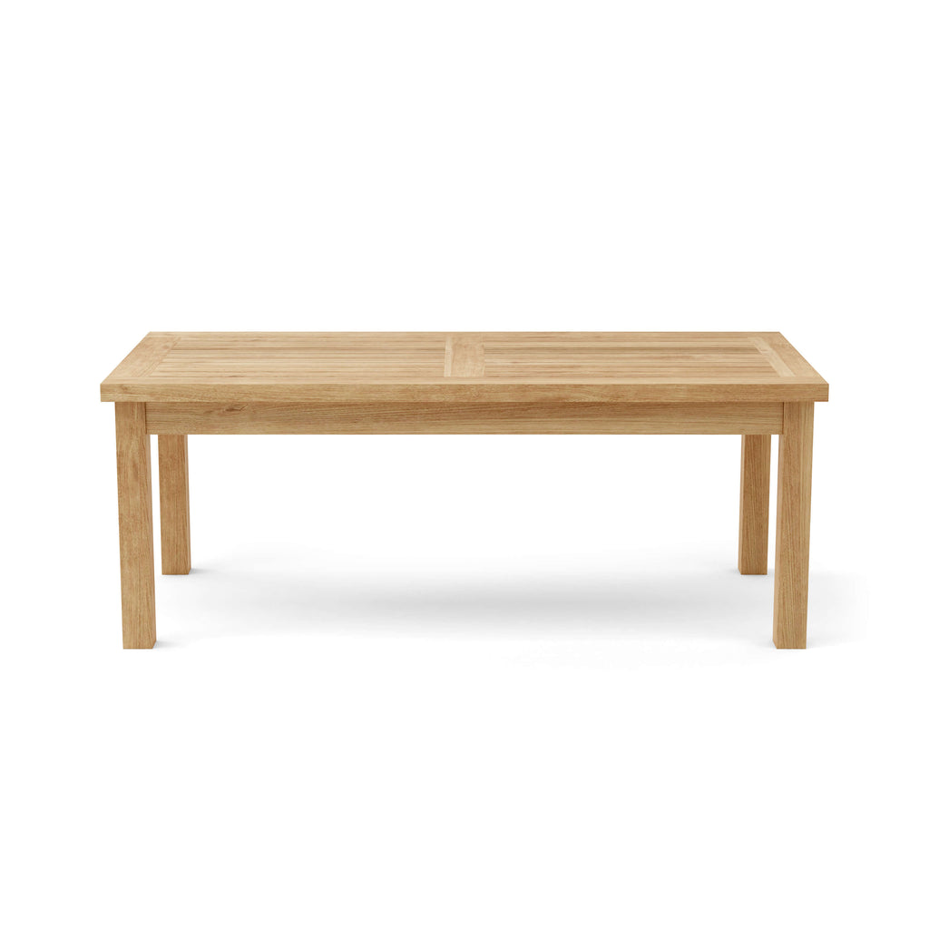 Montage rectangular teak outdoor coffee table, front view — Anderson Teak TB-4824CT