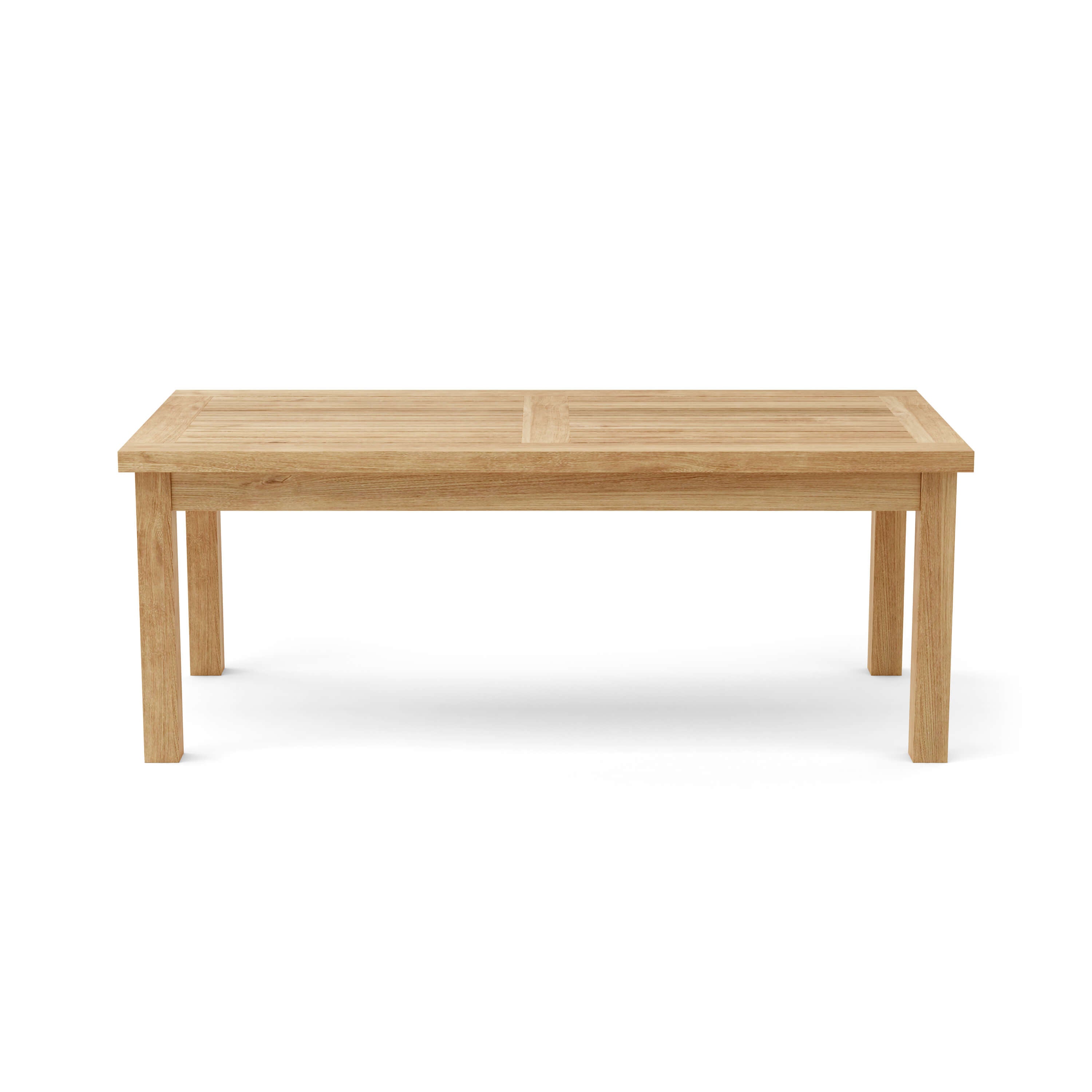 Montage rectangular teak outdoor coffee table, front view — Anderson Teak TB-4824CT