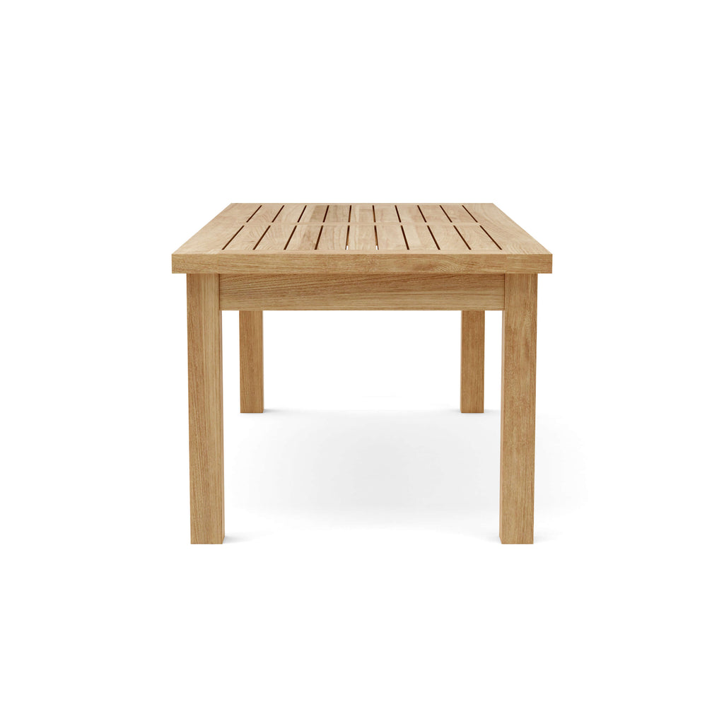 Montage rectangular teak outdoor coffee table, side view — Anderson Teak TB-4824CT