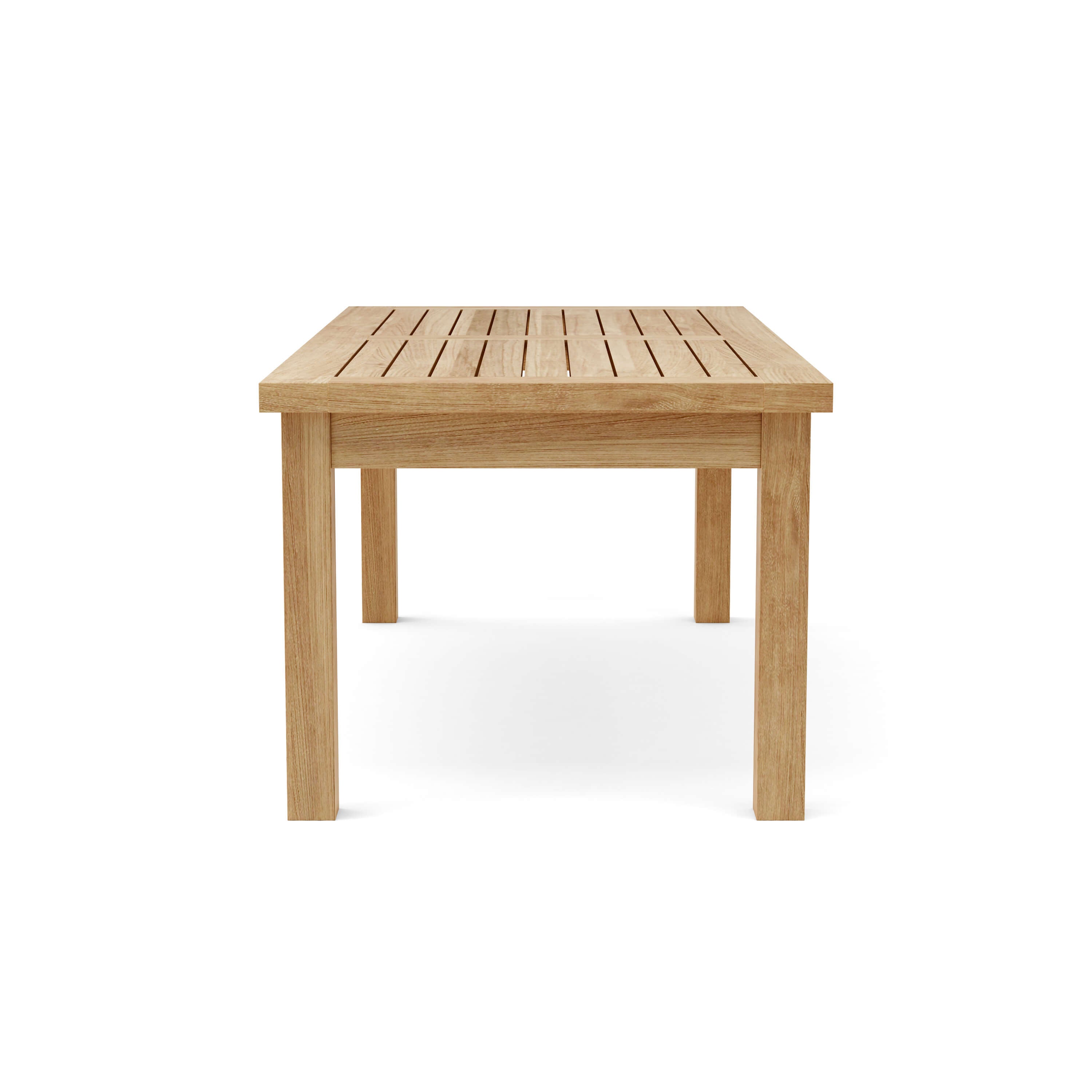Montage rectangular teak outdoor coffee table, side view — Anderson Teak TB-4824CT