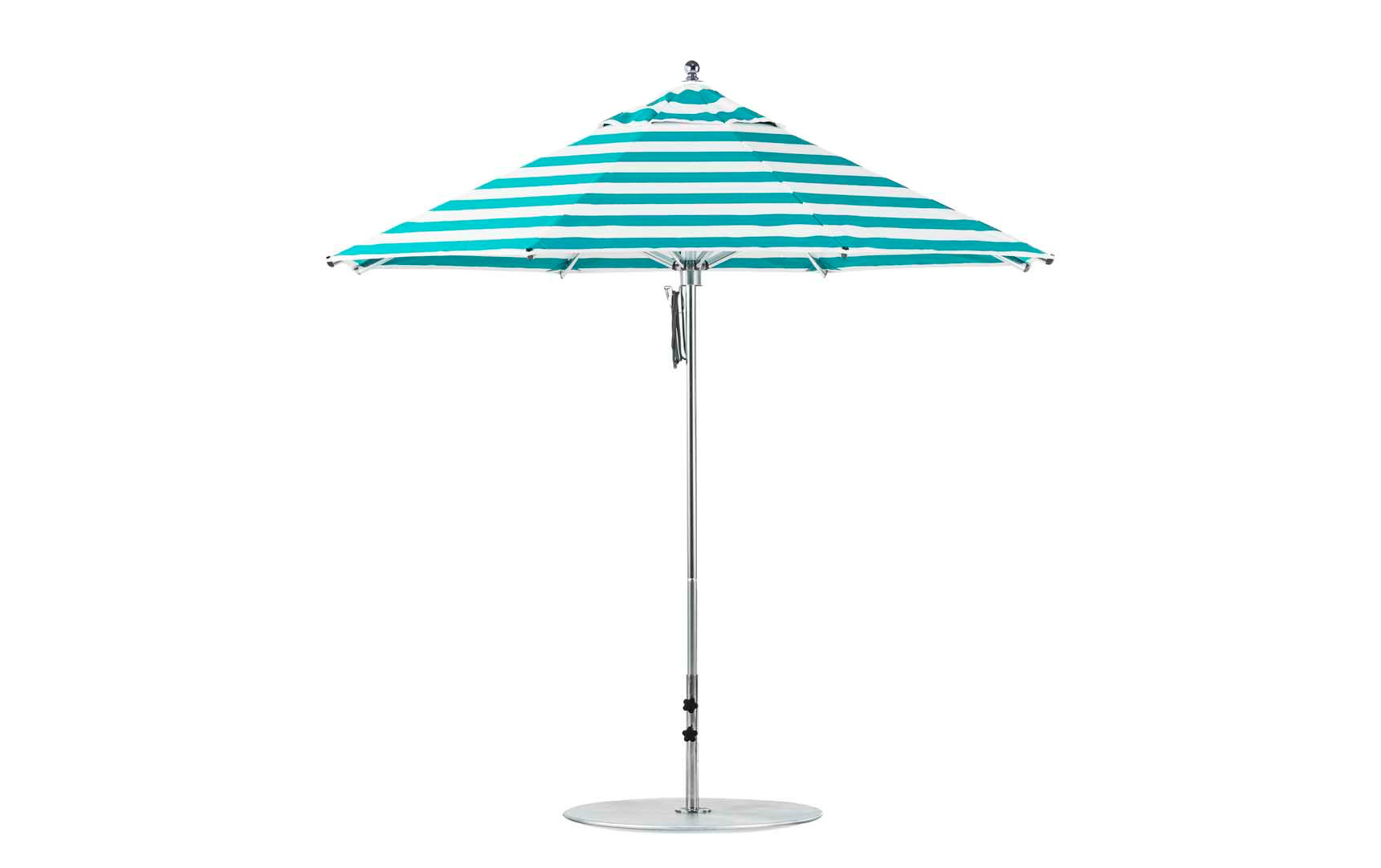Ledge Lounger 9 foot Octagon Premier Umbrella, Turquoise Stripe canopy, aluminum pole