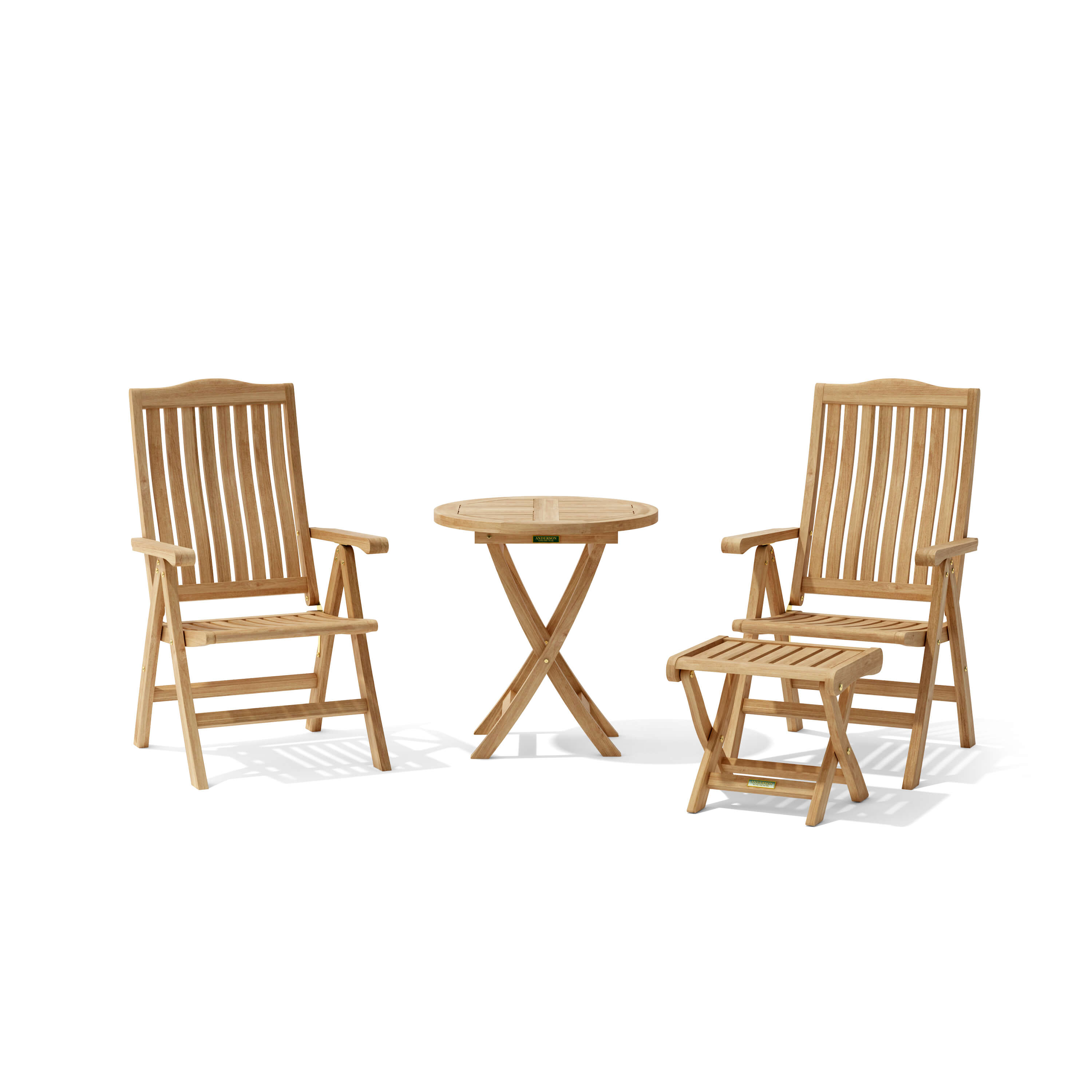 Bahama Katana 4-Piece Reclining Teak Set — complete set, alternate angle