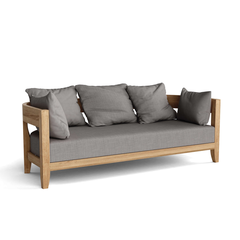 Anderson Teak Coronado Deep Seating Sofa, solid teak frame, front view, Cast Slate cushion