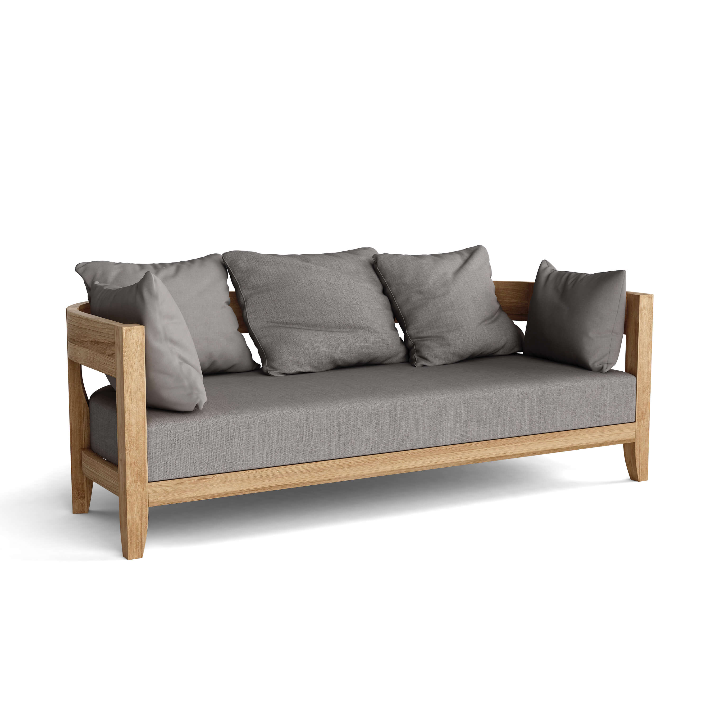 Anderson Teak Coronado Deep Seating Sofa, solid teak frame, front view, Cast Slate cushion