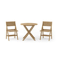 Windsor 3-Piece Round Folding Teak Bistro Set — round table with two folding chairs
