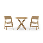 Windsor 3-Piece Round Folding Teak Bistro Set — round table with two folding chairs