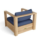 Copacabana deep seating teak armchair with navy cushions included with Set 154, rear view