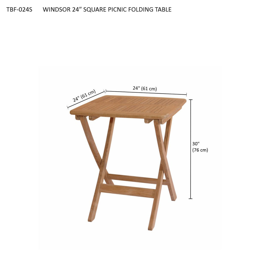 Windsor 24-inch folding teak table - folded view