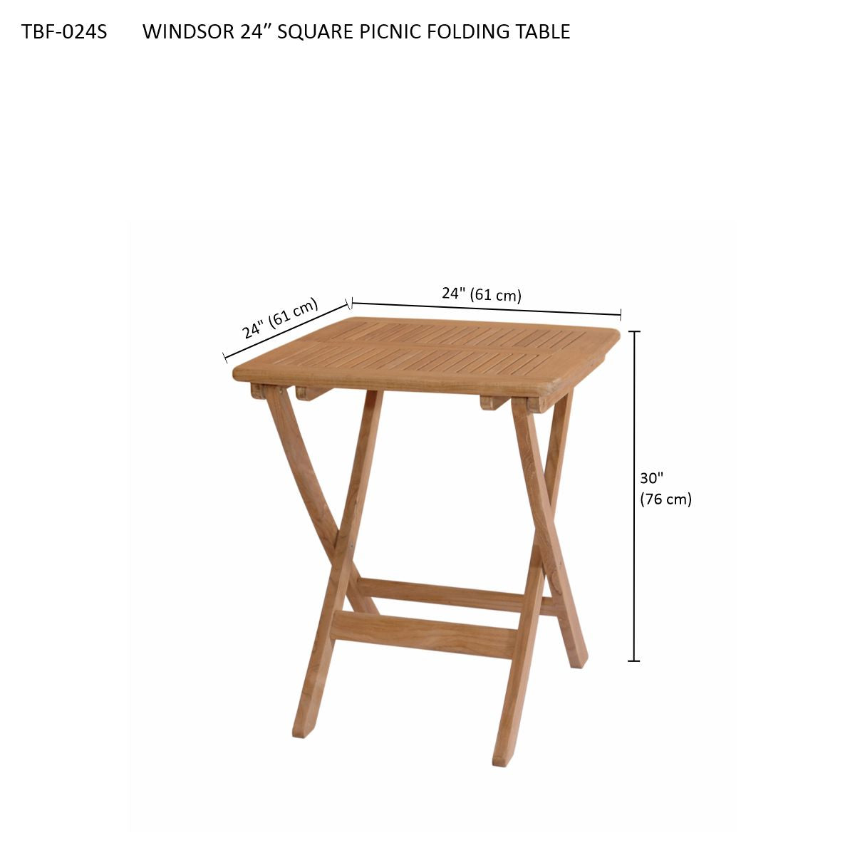Windsor 24-inch folding teak table - folded view