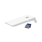 White portable Cornhole Toss board with Royal Blue and Gray bean bags; set includes two boards and eight bags