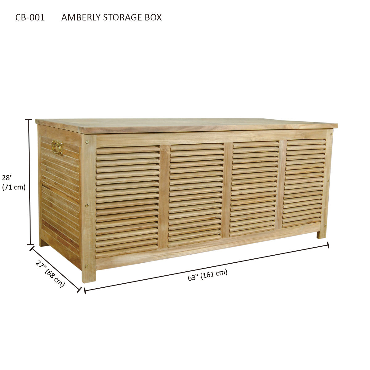 Amberly CB-001 dimension diagram showing 63-inch width, 27-inch depth and 28-inch height