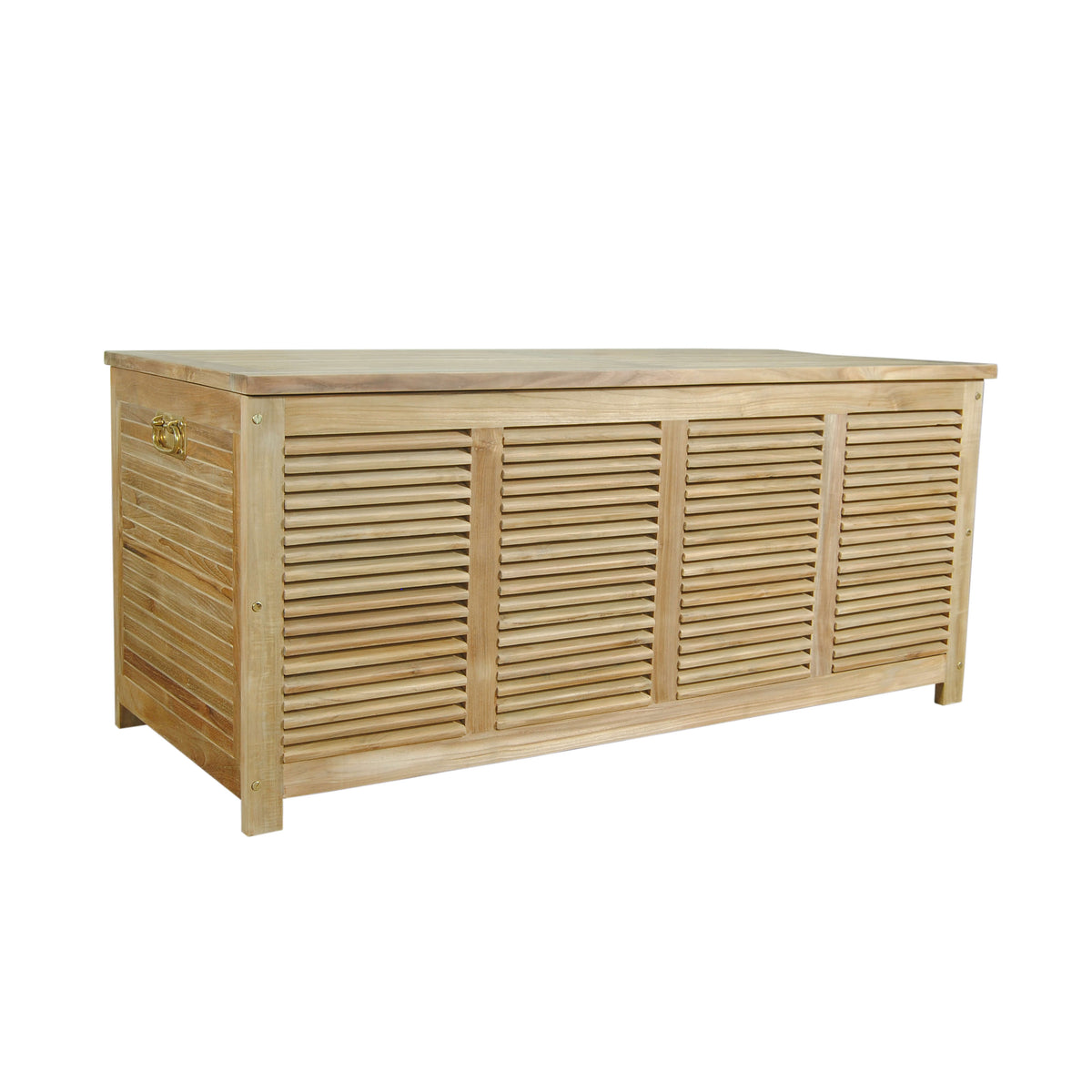 Amberly CB-001 teak storage box with closed lid, louvered front and brass side handle