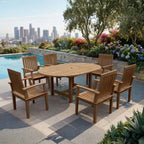 Bahama Brianna 7-Piece Extension Dining Set with oval teak table and six armchairs in a poolside setting