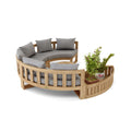 6-Seat Circular Modular Teak Deep Seating Set with gray Sunbrella cushions and circular planter