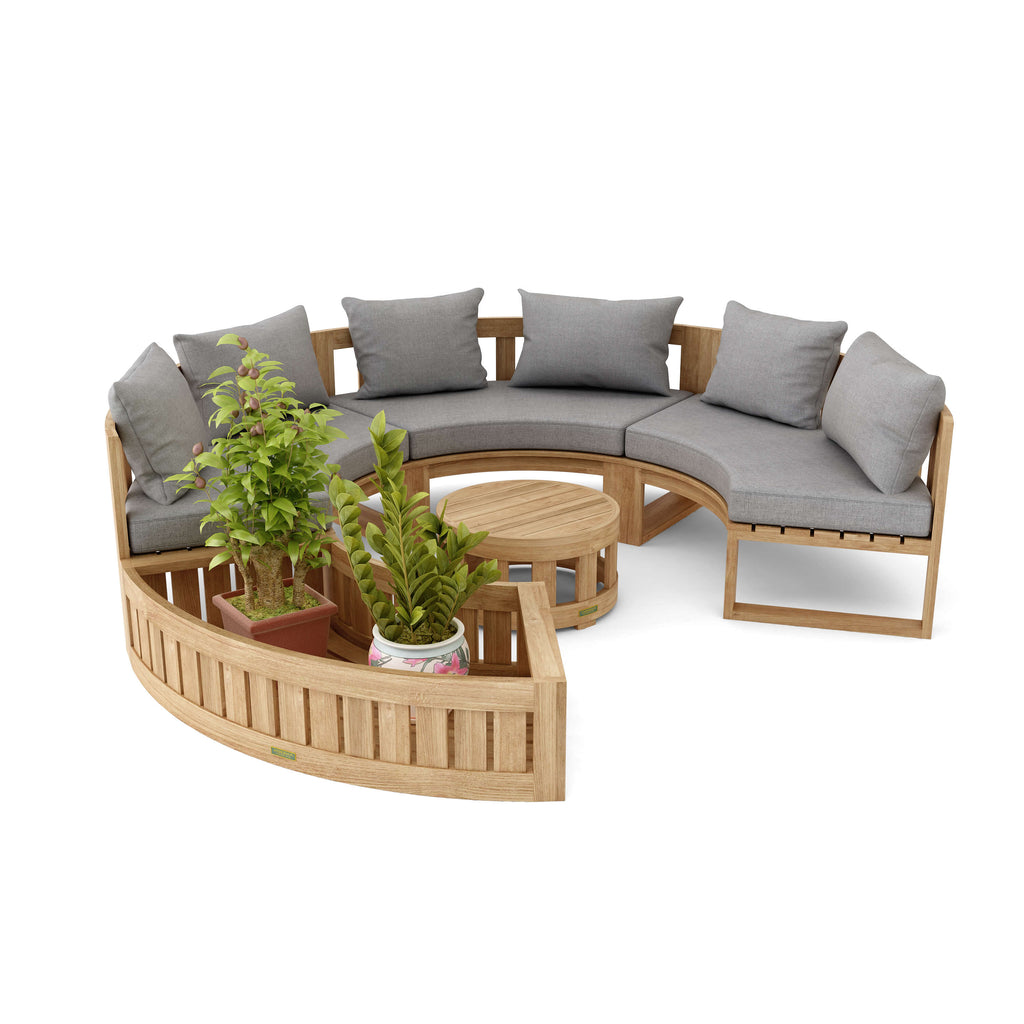 Circular modular teak deep seating set — alternate view