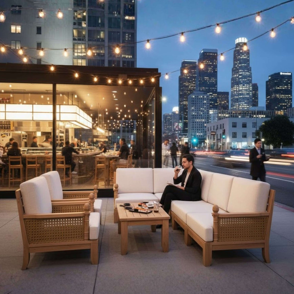 Teak and woven modular lounge set — Luxe — alternate view
