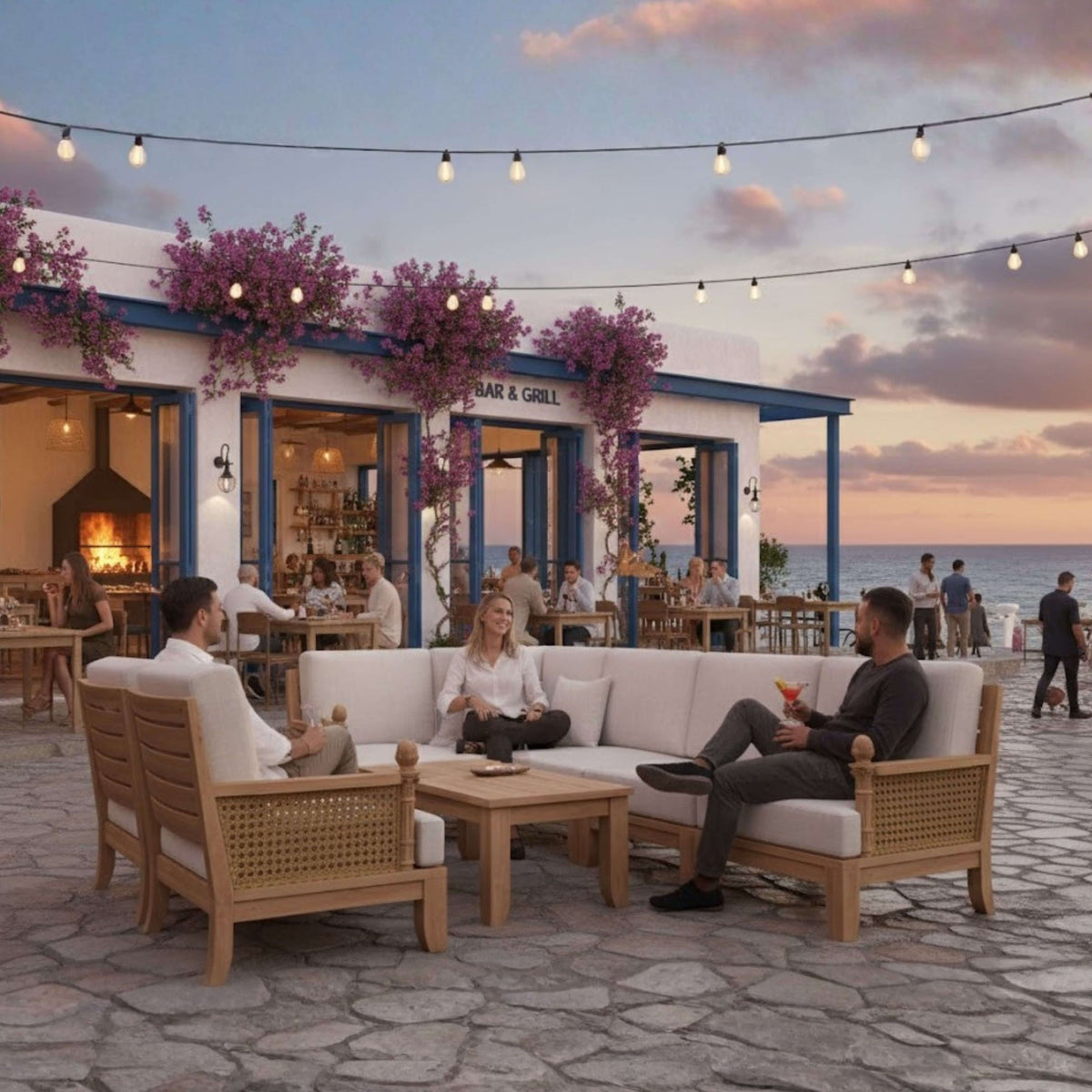 Teak and woven modular lounge set — Luxe — alternate view