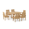 Bahama Brianna 7-Piece Extension Dining Set, studio product photo, natural teak finish, table extended with six armchairs