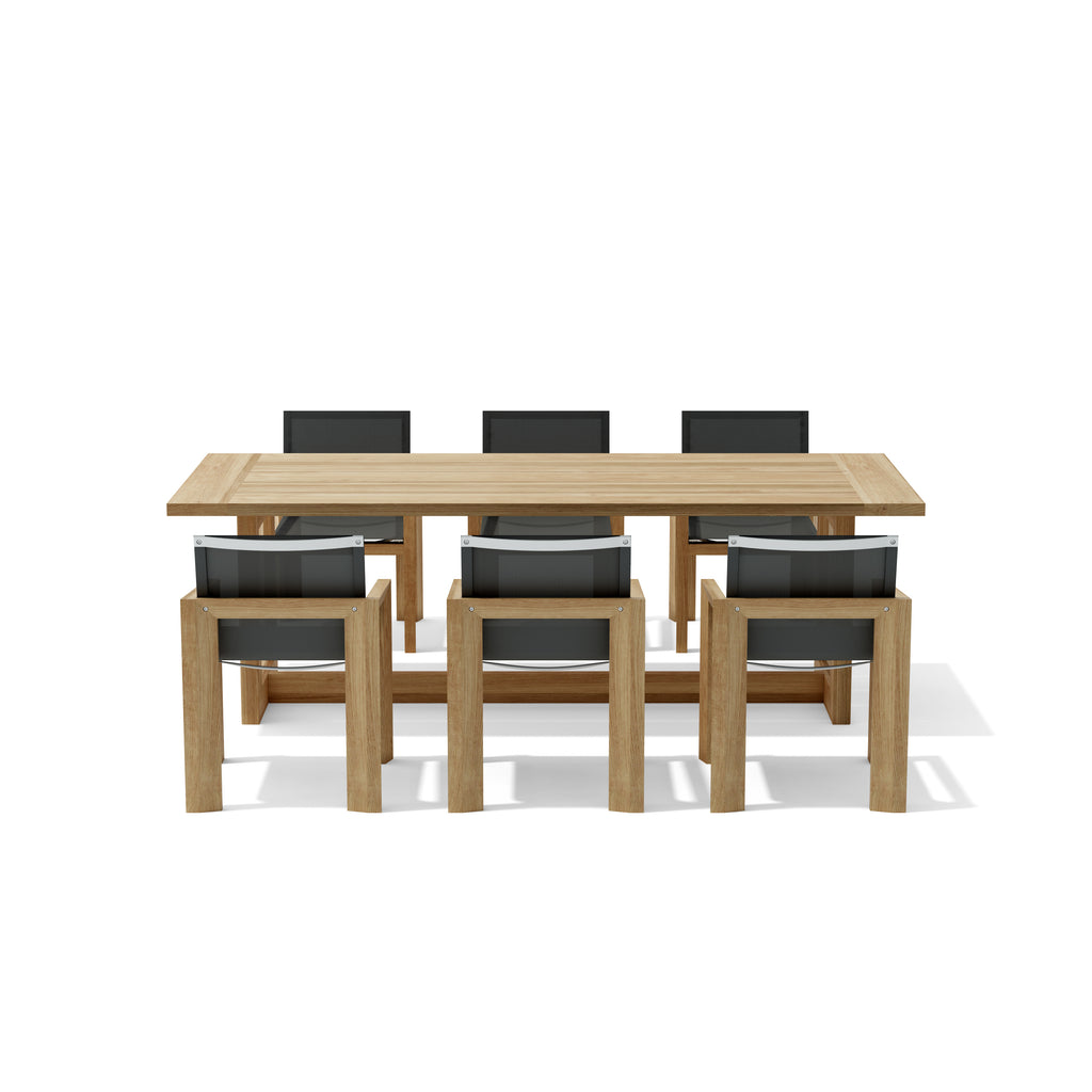 Smyrna teak dining table and Batyline chair detail