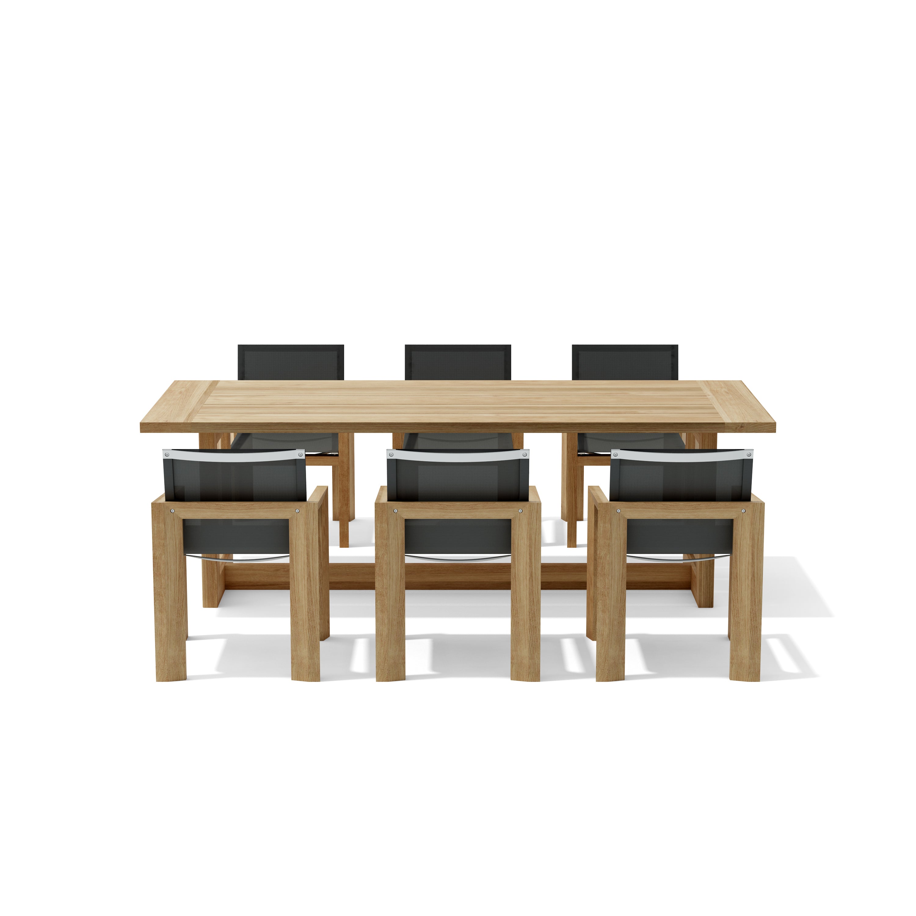 Smyrna teak dining table and Batyline chair detail
