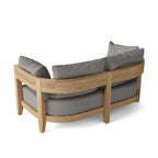 Anderson Teak Coronado Deep Seating Loveseat, solid teak frame, Cast Slate cushion, rear detail view showing round-curved construction