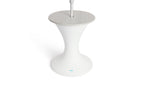 Top view of a white umbrella stand with a closed ice-bin lid and umbrella pole.