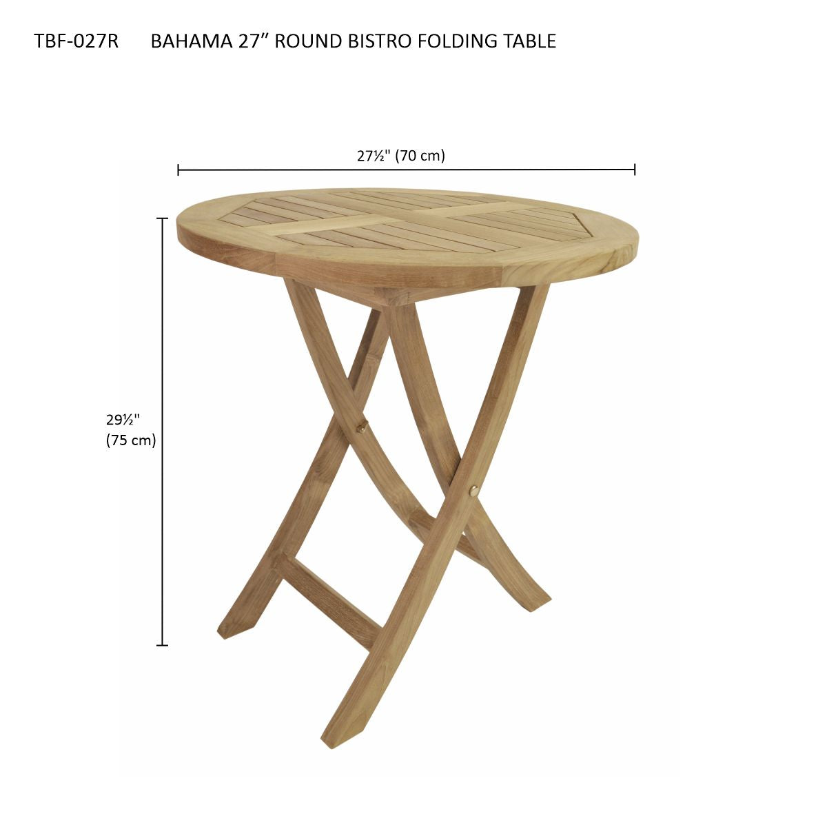 Bahama 27-inch round folding table dimension diagram (TBF-027R)