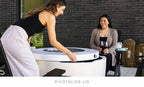 Ledge Lounger Halo Firepit PivotGlide lid detail, concealed propane storage