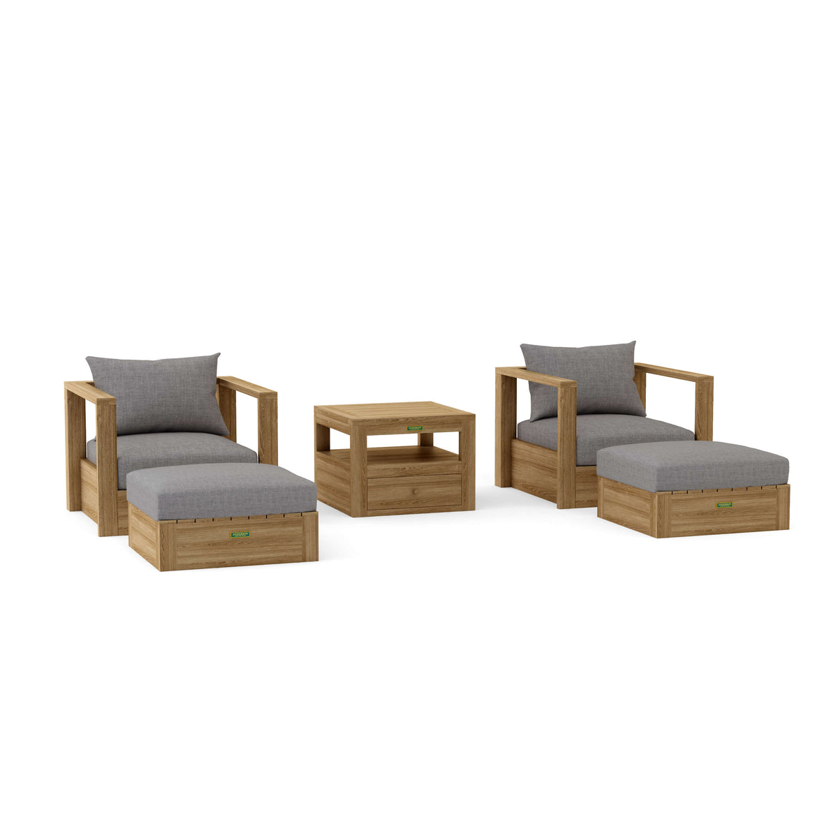Copacabana 5-Piece Teak Modular Lounge Set (SET-154) in Cast Slate cushion fabric