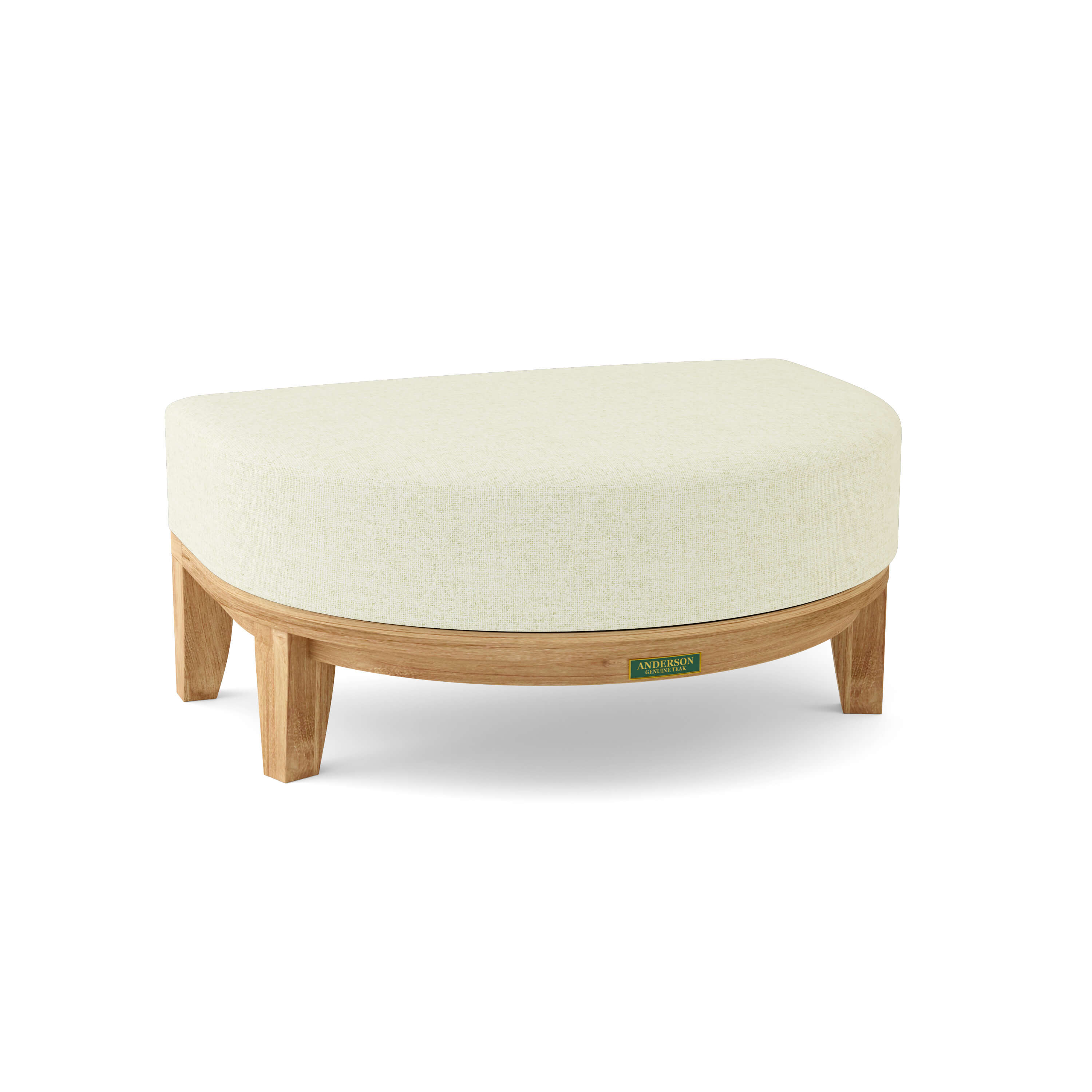 Anderson Teak Coronado Ottoman, solid teak frame, Canvas Natural cushion, front angle view