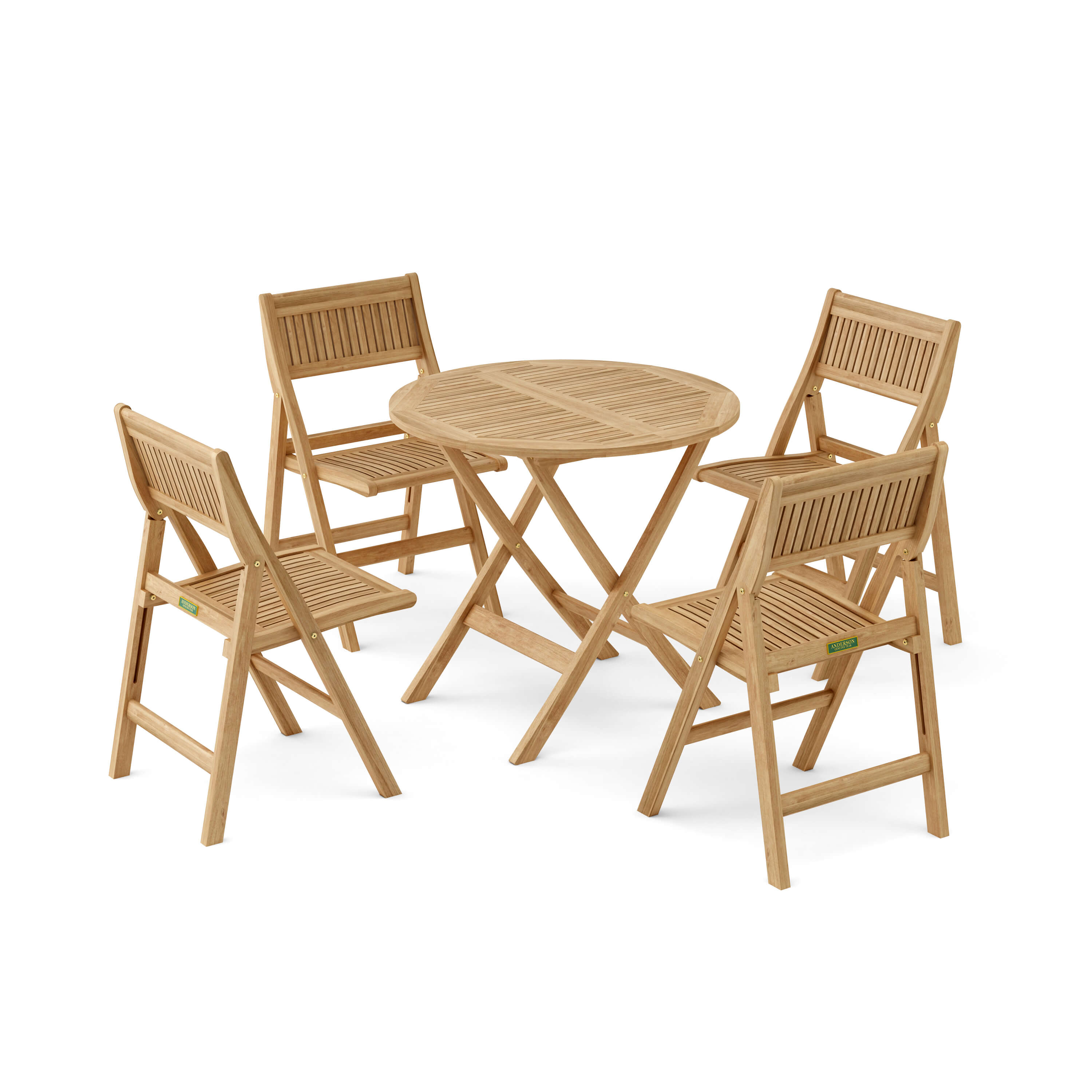 Windsor 5-Piece Folding Teak Bistro Set — complete set, alternate angle
