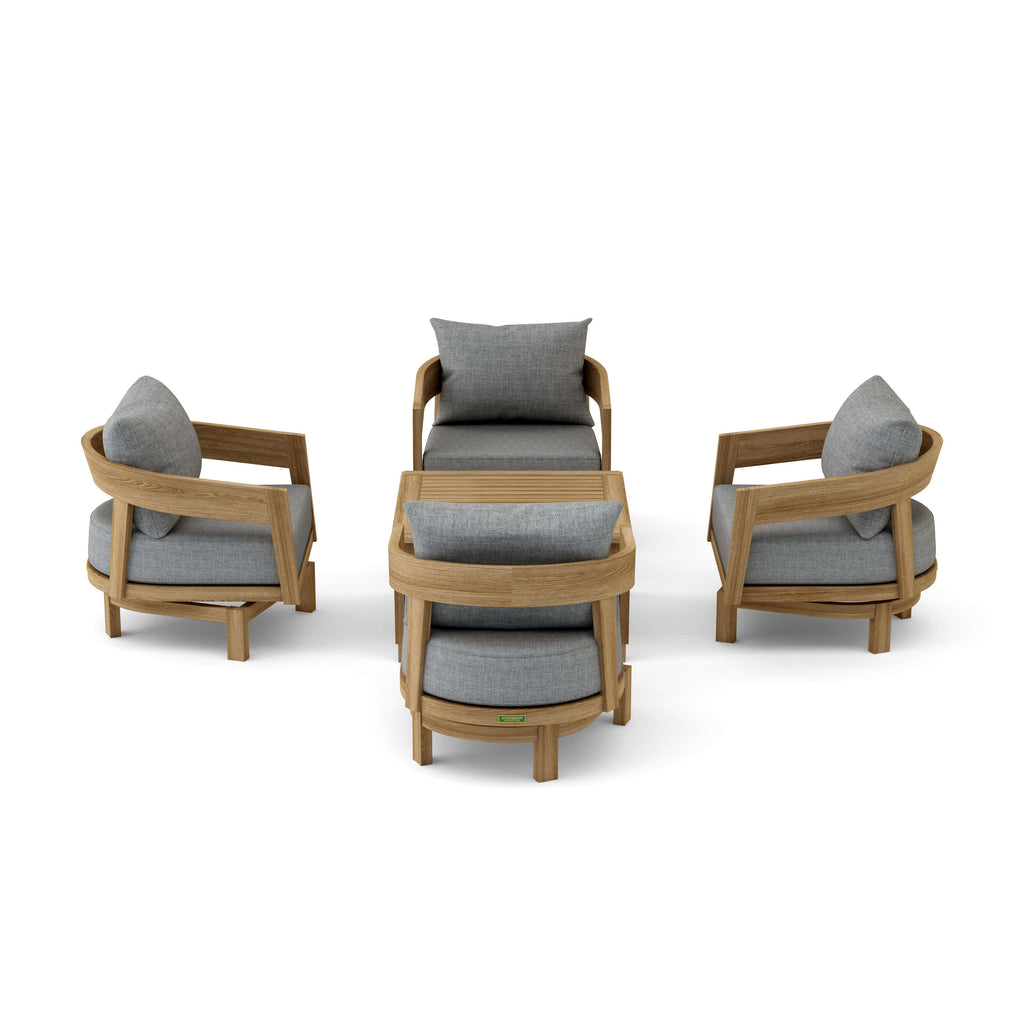 Toscana 5-Piece Teak Swivel Conversation Set — 4 Lounge Chairs + Coffee Table