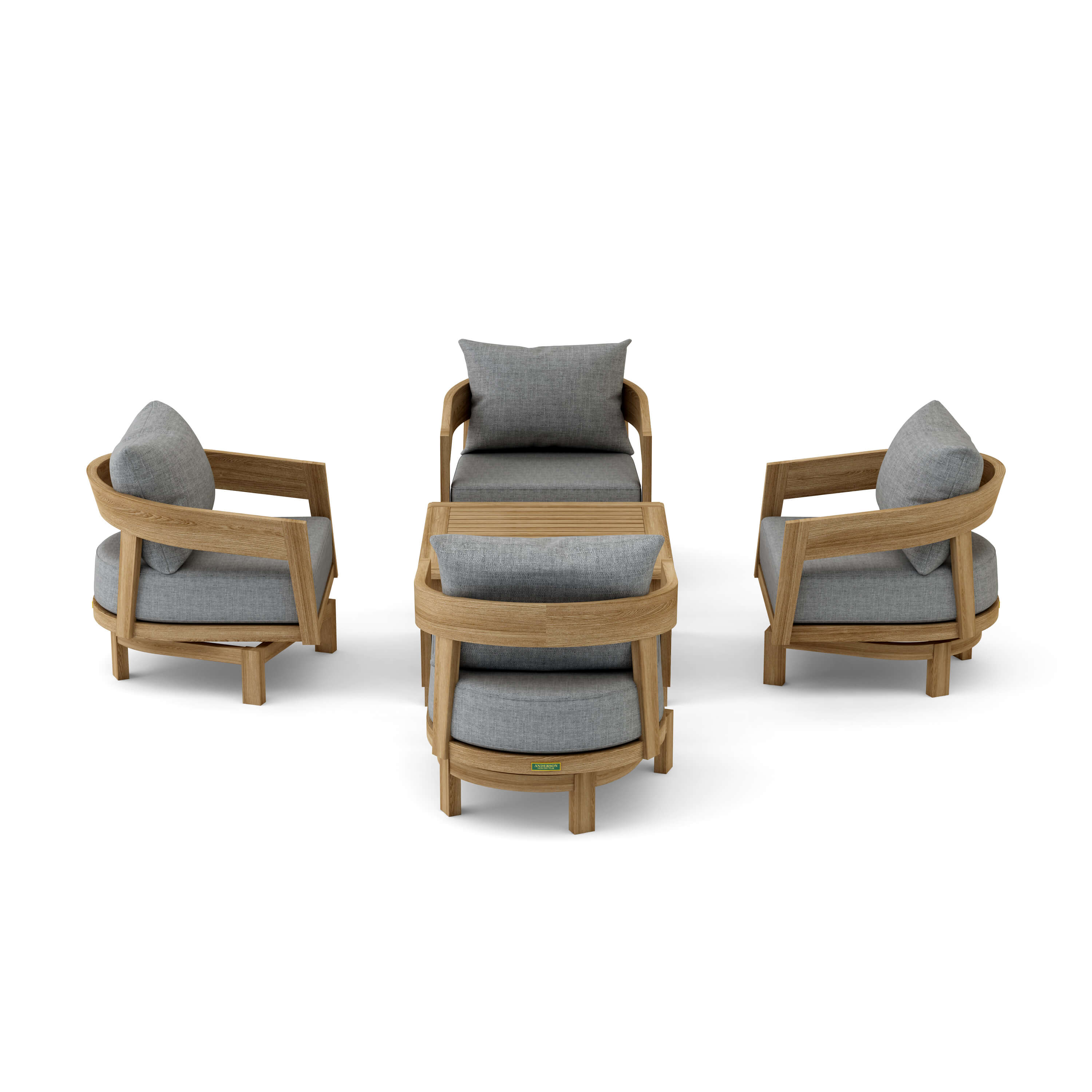 Toscana 5-Piece Teak Swivel Conversation Set — 4 Lounge Chairs + Coffee Table