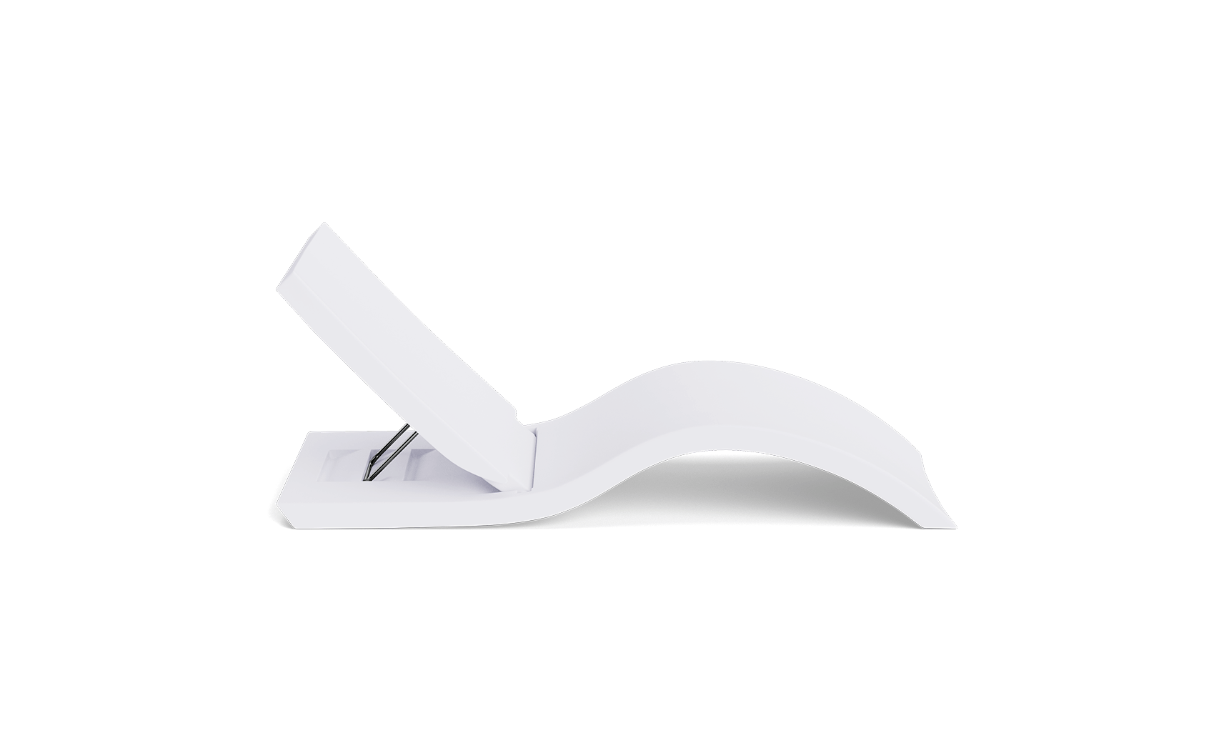 Side view of a white adjustable tanning ledge lounger with its backrest raised.